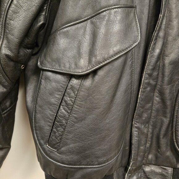 Vintage Men's XL Black Grunge Leather Distressed Bomber Jacket Motorcycle Biker - Picture 13 of 16